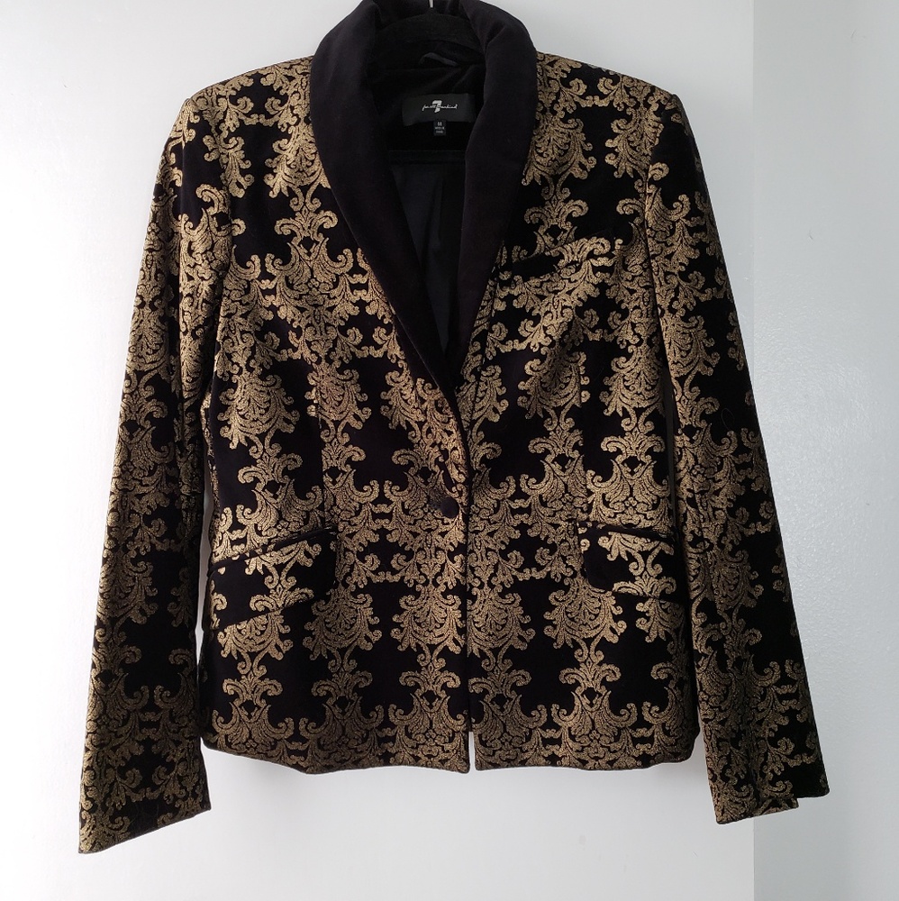 7 For All Mankind Black and Gold Brocade Blazer